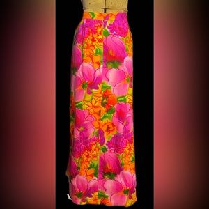 Vintage 1960/70s Women's Vibrant Floral High Waisted Wrap Maxi Skirt XS